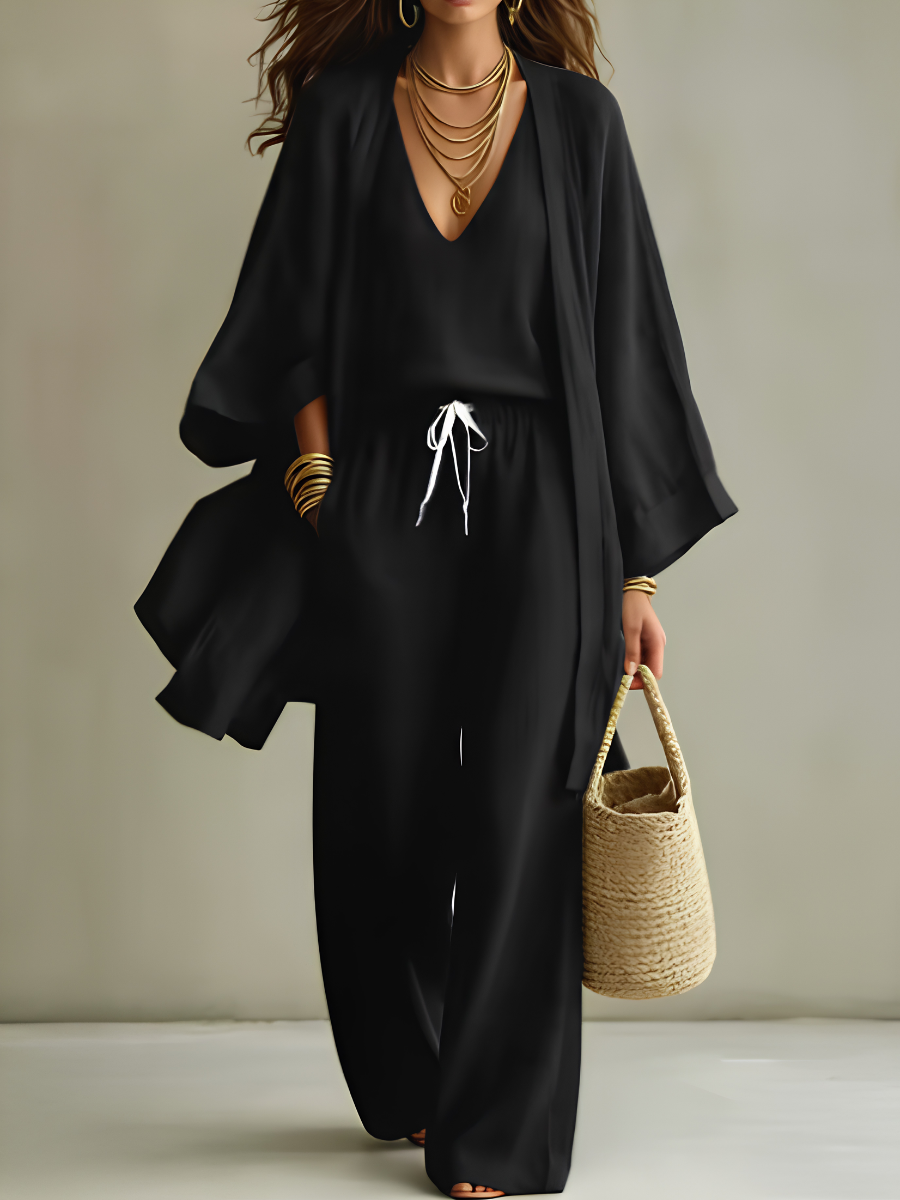 Olviss Ensemble homewear 3 pièces en lin décontracté