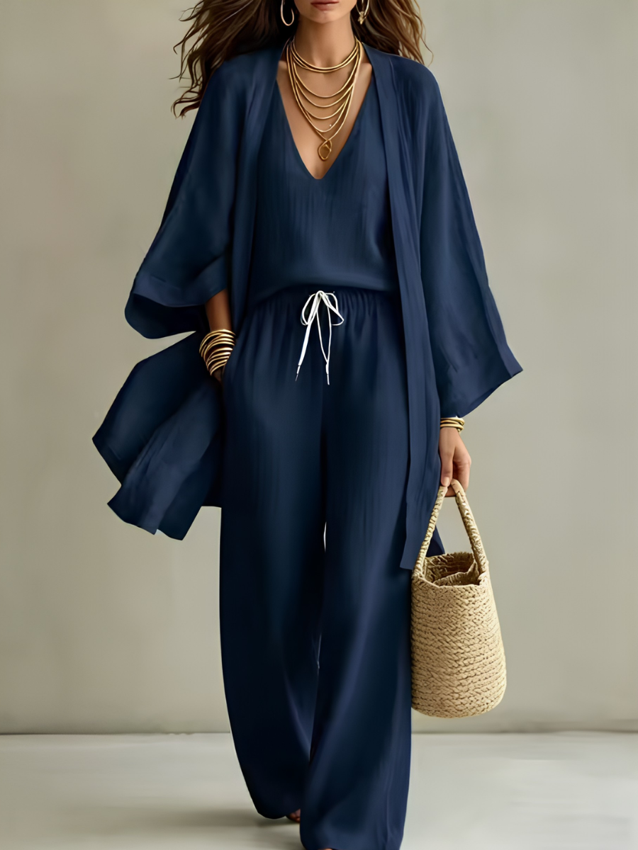 Olviss Ensemble homewear 3 pièces en lin décontracté
