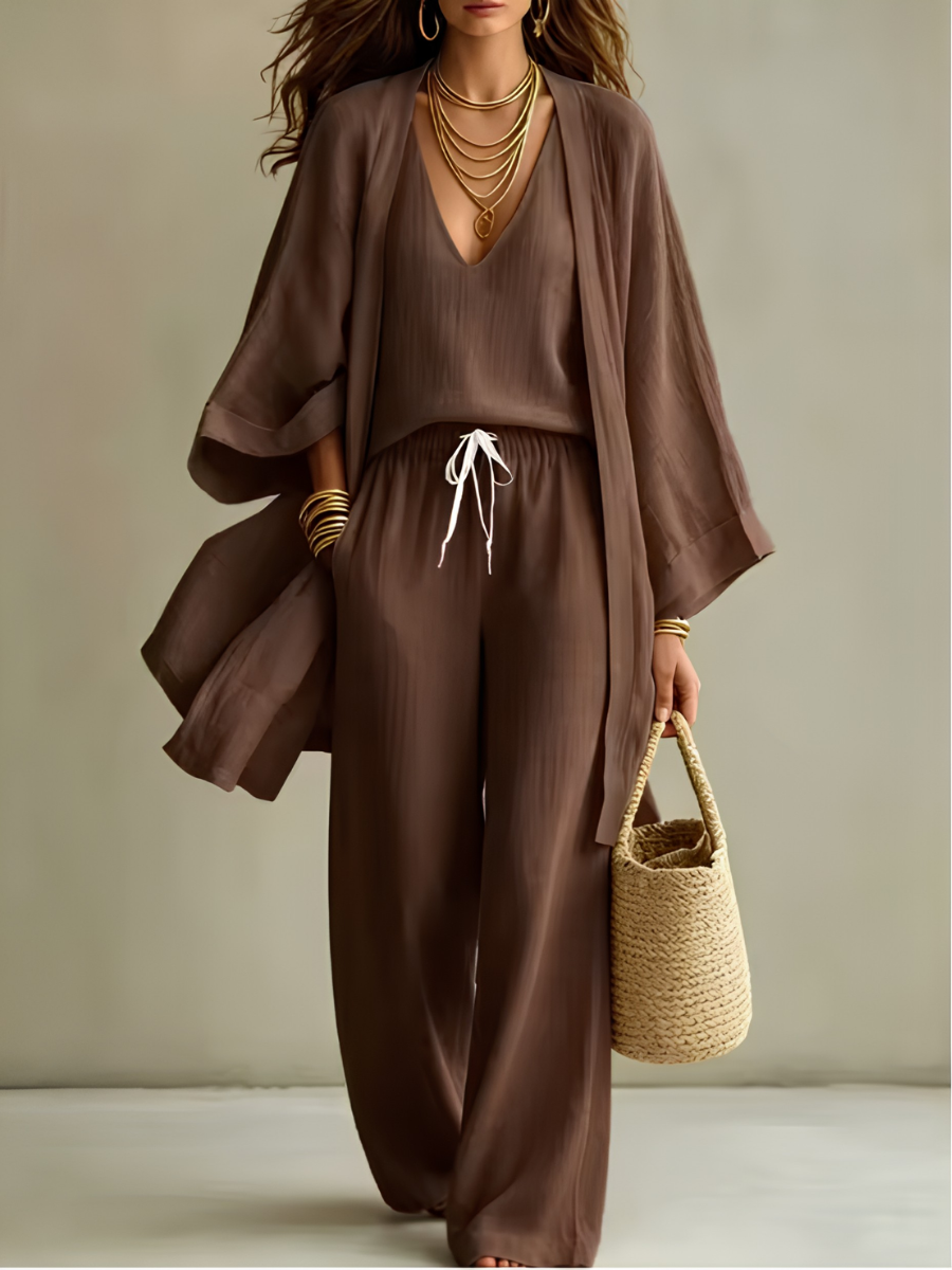 Olviss Ensemble homewear 3 pièces en lin décontracté