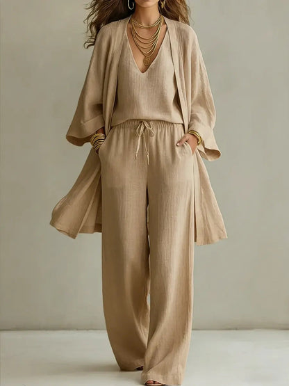 Olviss Ensemble homewear 3 pièces en lin décontracté