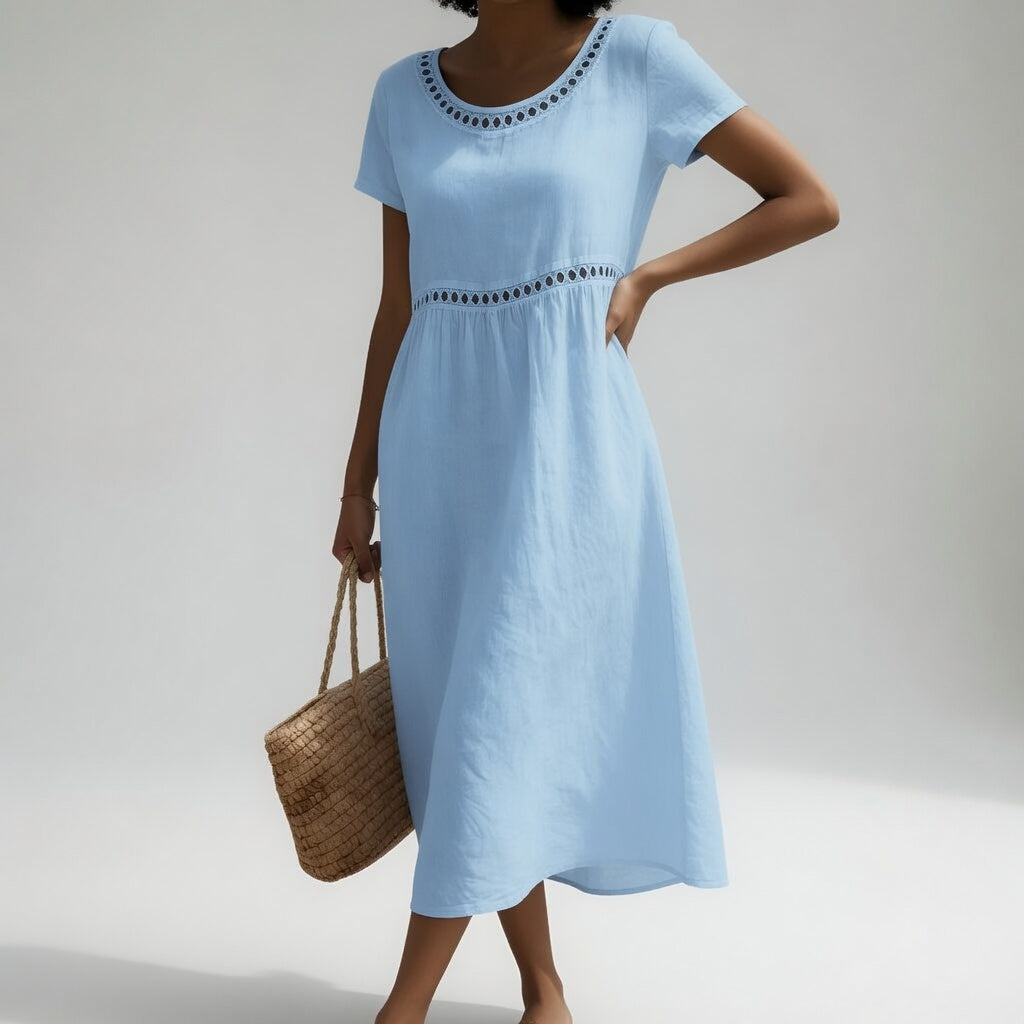 OLVISS| ROBE MI-LONGUE BRODÉE 100% COTON POUR FEMMES