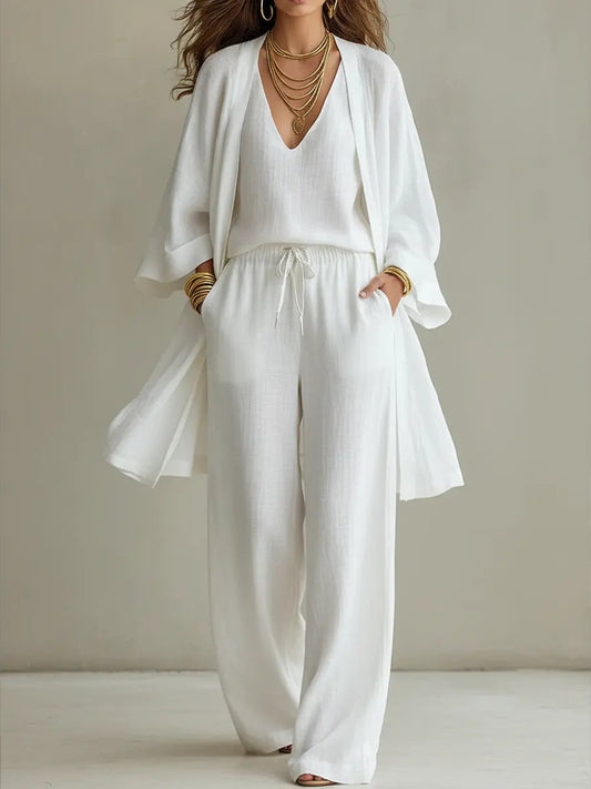 Olviss | Ensemble homewear 3 pièces en lin décontracté