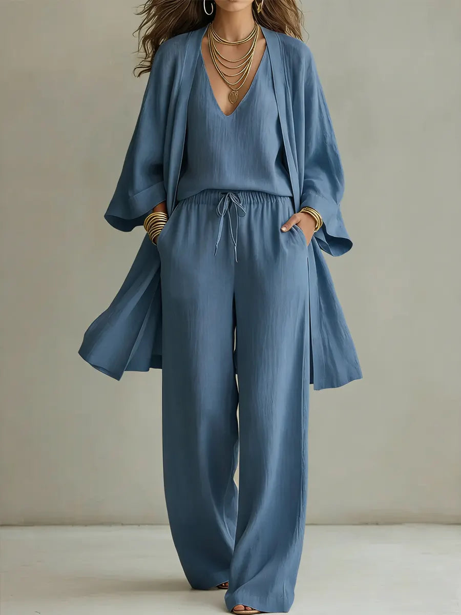 Olviss Ensemble homewear 3 pièces en lin décontracté