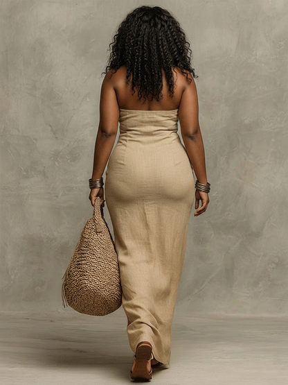 Avelina™ – Robe longue volumineuse en coton et lin, col américain